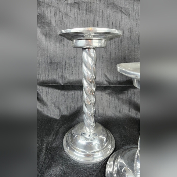 Holland Boone Polished Pewter Swirled Candlestick Set (3) Vintage - Picture 2 of 11